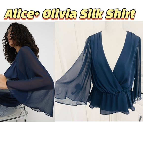 Alice + Olivia Silk Navy Top S‎
